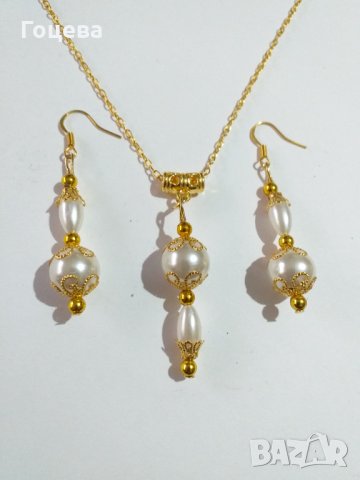 Разкошен комплект бижута с кристални перли и изящни орнаменти в цвят злато  , снимка 3 - Бижутерийни комплекти - 34828482