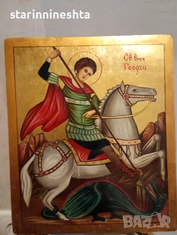 Дървена Икона Свети Георги стара Икона , снимка 3 - Антикварни и старинни предмети - 49044471