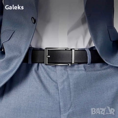 Мъжки официален класически колан с автоматична катарама /Черна естествена кожа!