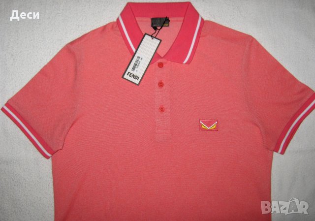 Мъжка тениска Fendi с яка цвят корал, снимка 2 - Тениски - 32396570