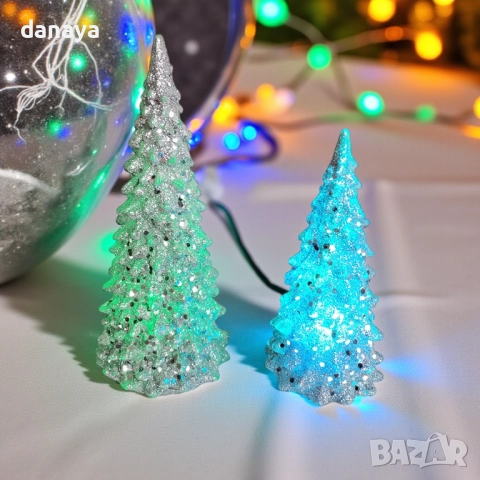 6132 Брокатена светеща коледна елха с преливащи LED светлини, 2 размера, снимка 4 - Декорация за дома - 51876225