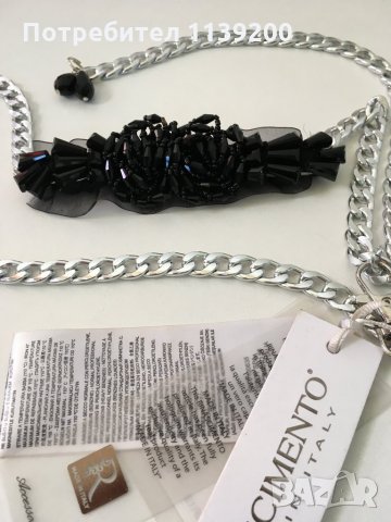 Rinascimento нов елегантен италиански колан синджир черен тюл черна мъниста, снимка 6 - Колани - 27293063