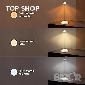 GNOO Димируема Безжична сензорна LED настолна лампа,8 часа работа/алуминий/IP54/3 режима/ретро,бяла, снимка 5 - Лед осветление - 49308641