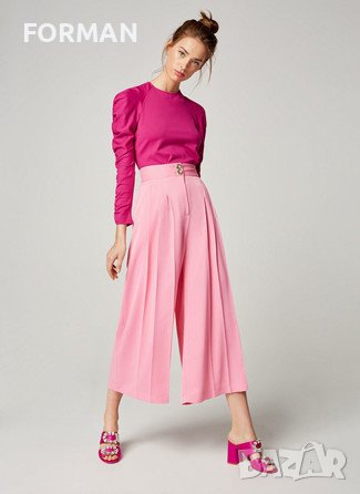 Риза/Блуза в наситено розов цвят с буфон ръкав, снимка 2 - Ризи - 37892965