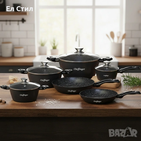 Комплект съдове за готвене от 10 части–с мраморно покритие за всички видове котлони