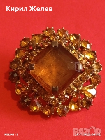 Стара скъпоценна брошка с фасетирани ювелирно камъни ЦИТРИН 52255