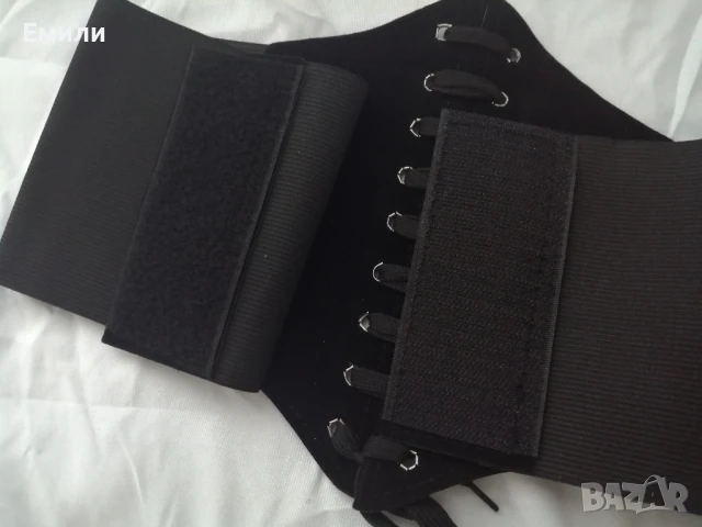 Черен еластичен корсет колан за талия с велур и връзки XS, S и M, снимка 8 - Корсети, бюстиета, топове - 50876588