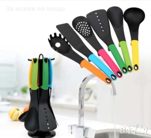 Модерен комплект прибори за готвене Тефлон със въртяща стойка 7 части, снимка 5 - Прибори за хранене, готвене и сервиране - 43483262