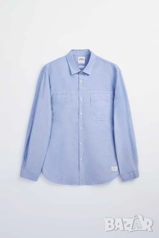 Мъжка текстурирана риза с джобове Zara, 100% памук, Синя, XL