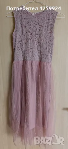 Дамска рокля с дантела и тюл цвят пудра, снимка 2 - Рокли - 48975543