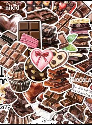 50 бр шоколад десерти лакомства самозалепващи лепенки стикери за украса декор картонена торта, снимка 2 - Други - 49839384