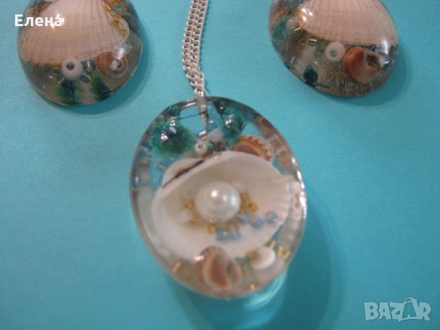Бижута с естествени миди в бижутерска смола15, снимка 12 - Бижутерийни комплекти - 28633198
