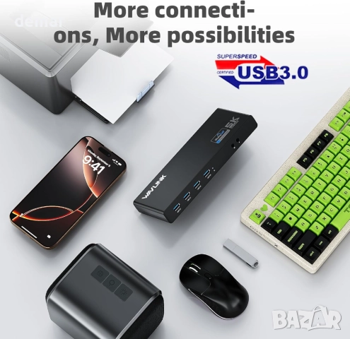 Докинг станция Displaylink, универсална WAVLINK USB-C с 2× HDMI и DP, снимка 4 - Кабели и адаптери - 52410580