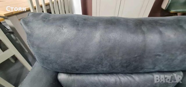 Черен кожен комплект тройка с два фотьойла - телешки бокс, снимка 4 - Дивани и мека мебел - 40751144
