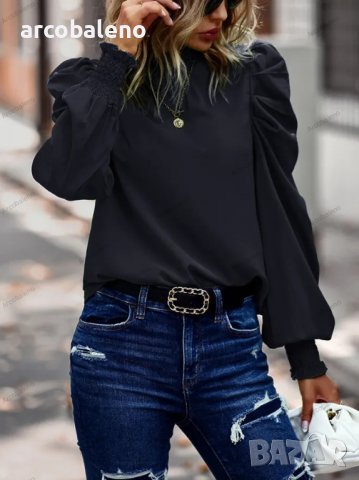 Дамска едноцветна блуза с дълъг ръкав с фалшиво деколте и маншет, 2цвята - 023, снимка 8 - Блузи с дълъг ръкав и пуловери - 39260447