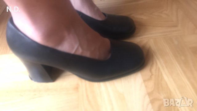 Черни дамски обувки, естествена кожа, с широк ток с височина 7 см, размер 38, снимка 2 - Дамски обувки на ток - 40871807