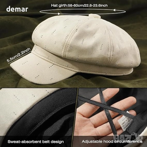 MESU Шапка за жени, барета, винтидж шапка с козирка, кафява, снимка 6 - Шапки - 52722279