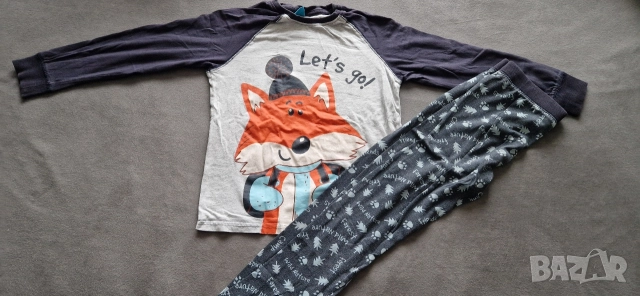 6-7г 122см Комплект блуза с дълъг ръкав и долница за сън, лисица, без следи от употреба