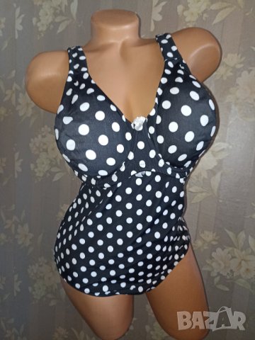 Nice size 100 C/ XL-Нов бански черен на бели точки с много висока талия , снимка 3 - Бански костюми - 40553187