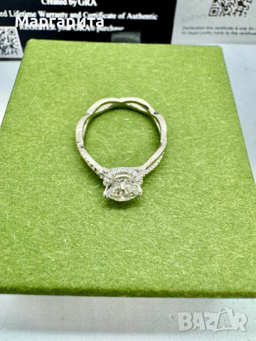 Сребърен пръстен с мойсанит (диамант) 1 карат, снимка 5 - Пръстени - 53306186