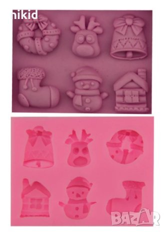 6 Коледни Снежен човек чорап елен къща венец камбана силиконов молд фондан шоколад гипс 