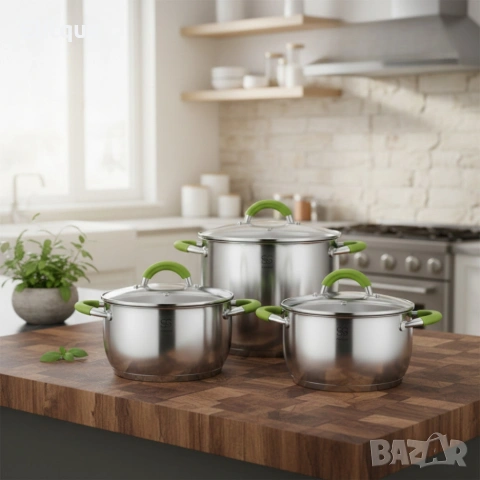 Комплект тенджери Swisgold – 3 броя, 5-слойно дъно - бързо и равномерно готвене, снимка 2 - Други - 53427114