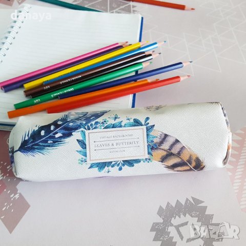 Ученически несесер с нежен принт на пера несесер за моливи, снимка 4 - Други - 26204410