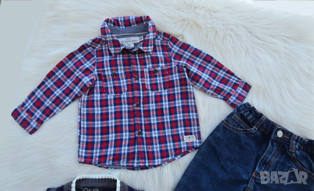 Бебешка риза H&M дънки Next и пуловер 6-9 месеца, снимка 4 - Комплекти за бебе - 52799034