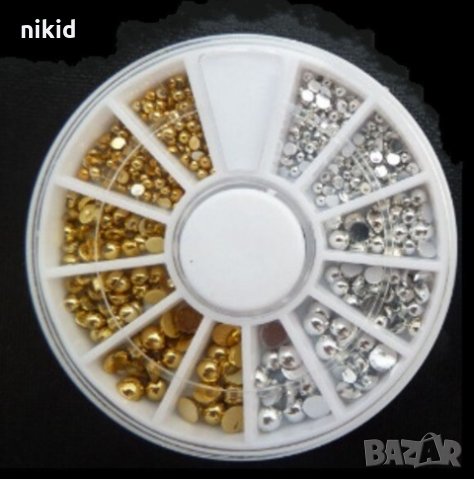 6 размера стебристи и златисти полусфери камъчета декорация за нокти маникюр