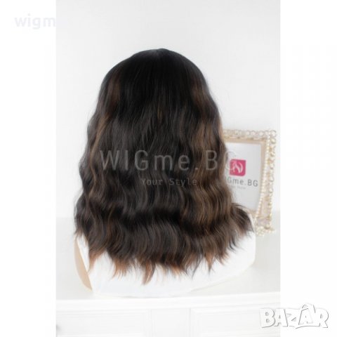 Средна дължина чуплива тъмнокестенява перука на кичури Далия, снимка 3 - Аксесоари за коса - 37319571