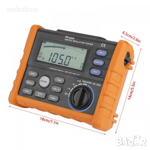 Тестер Peakmeter MS5205, зумер, съпротивление на изолация, 100Gohm, VAC, VDC, снимка 9 - Други инструменти - 39082849
