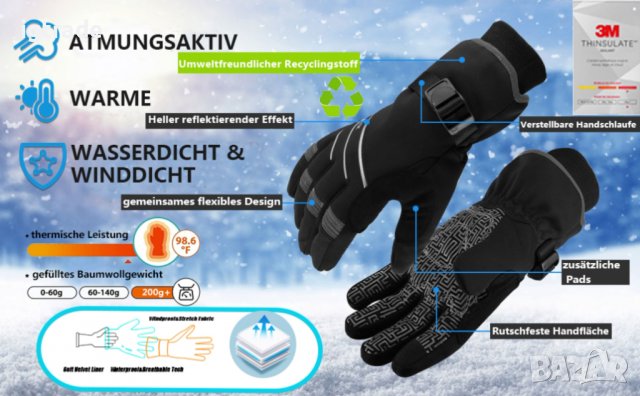ПРОМО! BIKINGMOREOK - Унисекс зимни спортни ръкавици - 3M до -30 градуса - тъчскрийн, снимка 7 - Ръкавици - 38181591