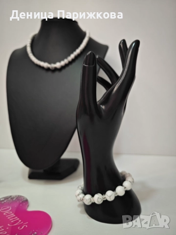 Ръчно изработен комплект бижута с хаулит – гривна, колие и обеци , снимка 11 - Бижутерийни комплекти - 52775649