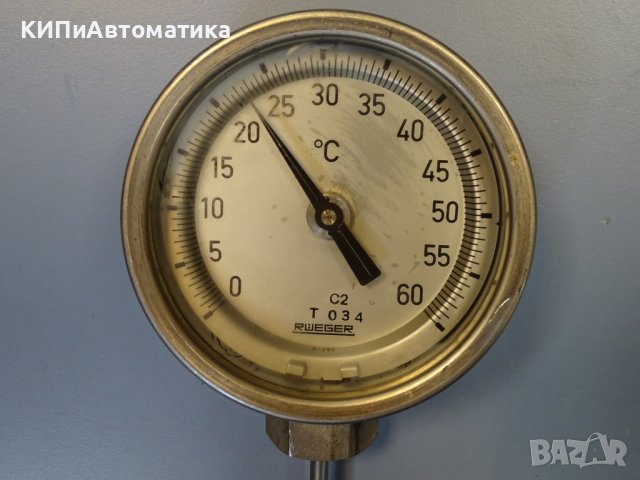 термометър биметален RUEGER T044/034/C2 ф110 0/+60°C G 1/2, снимка 2 - Резервни части за машини - 43046425