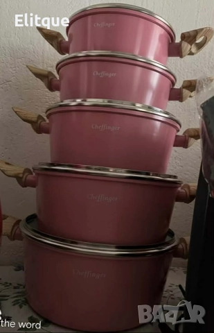 Cheffinger - Розов комплект тенджери, с мраморно покритие, здравословно готвене без залепване, снимка 3 - Съдове за готвене - 52968779