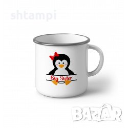 Персонализирано Коледно Емайлирано Канче С Пингвини И Име