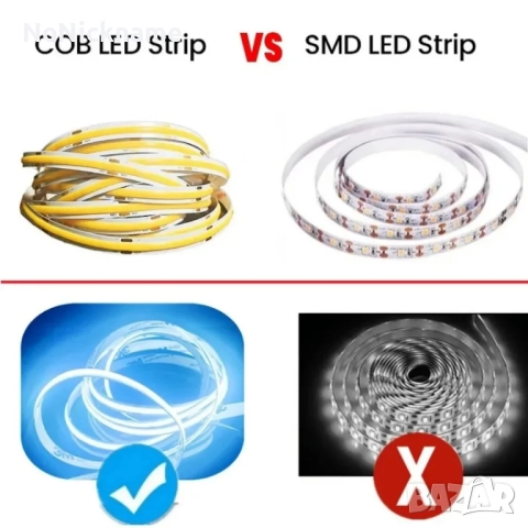 5М, 4000K, LED COB лента 8мм с DC 12V щепсел 2-пинов кабел димируема линейна светлина декорация, снимка 6 - Лед осветление - 52611100