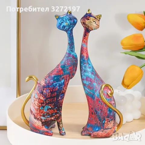 Комплект 2 бр. Очарователни Орнаменти Двойка Котки от Карикатура, снимка 5 - Статуетки - 48298545