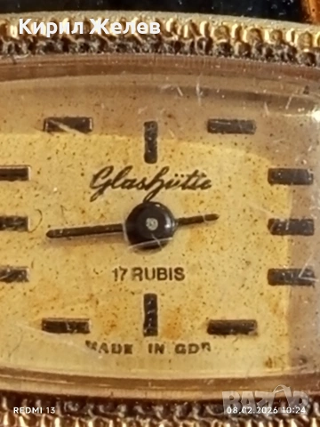 Рядък механичен часовник дамски Glashutte ГДР с позлата за КОЛЕКЦИЯ 52832, снимка 6 - Антикварни и старинни предмети - 53399374