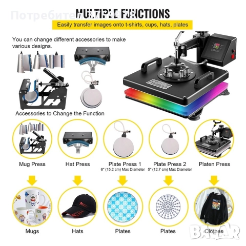 Професионална термопреса VEVOR 8 в 1 - 38×38 см - НОВА, неупотребявана, снимка 2 - Друго - 52749165