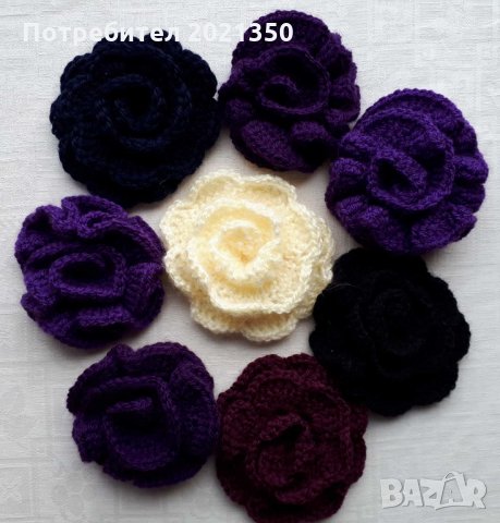 Ръчно плетени вълнени брошки - цвете, снимка 2 - Други - 34981424