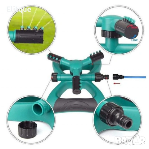 Градинска пръскачка за трева 360°, въртяща се с 3 рамена, покритие 80 м², ABS, снимка 3 - Други инструменти - 53562543