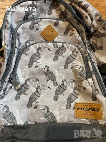 Раница за училище или път Сива раница HEAD с папагали , снимка 2 - Раници - 47275545