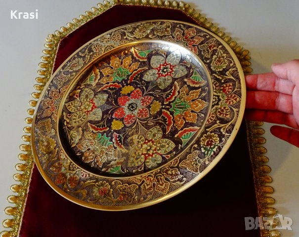 Бронзов поднос,плато цветен клетъчен емайл. , снимка 5 - Антикварни и старинни предмети - 26984541