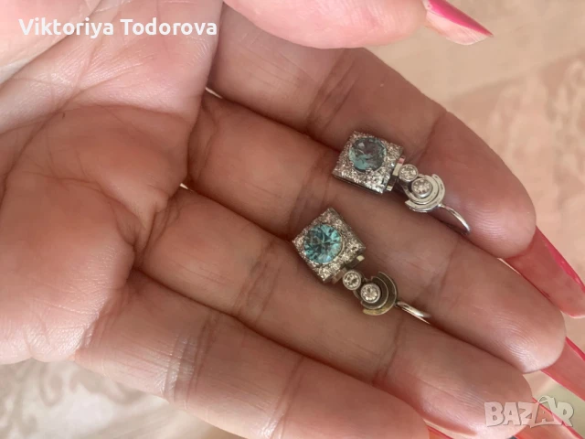 14К зл.обеци с диаманти и топаз-КОЛЕДНА ОФЕРТА , снимка 4 - Обеци - 51141856