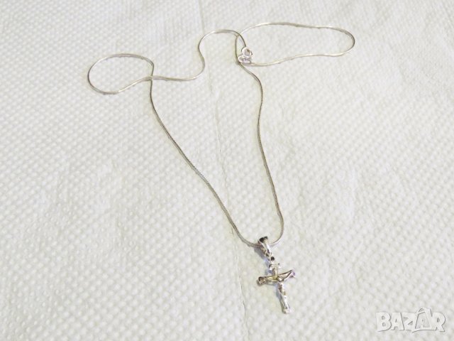 сребърен кръст разпятие  със сребърен синджир, разпятие Христово Исус Христос сребро , снимка 2 - Колиета, медальони, синджири - 33315679