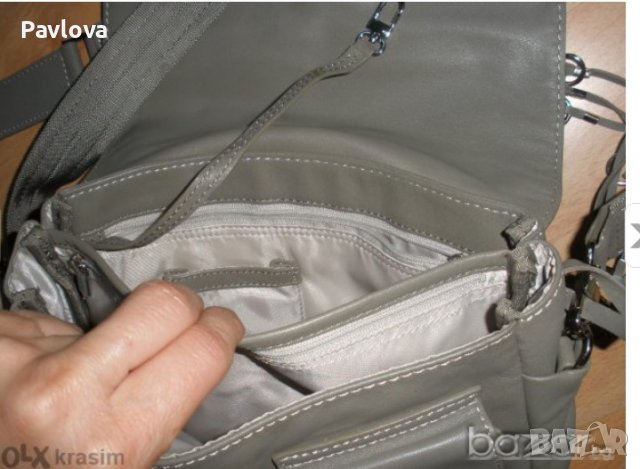 марка BREE цвят сив, Естествена кожа размер 21/ 26 дължина, снимка 3 - Чанти - 32037714