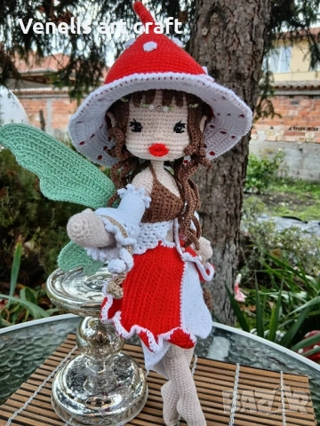 Плетена кукла горска фея Флори /Феята на Гъбите 