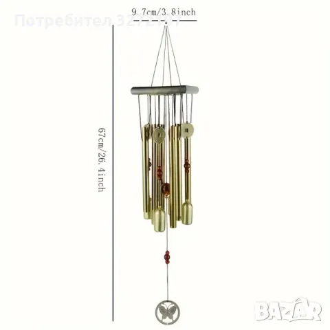 Алуминиеви Вятърни Камбанки в Бронзов Тон с Дървени Акценти - 8 Тръби,Стил на вентилатора, снимка 7 - Декорация за дома - 49421864