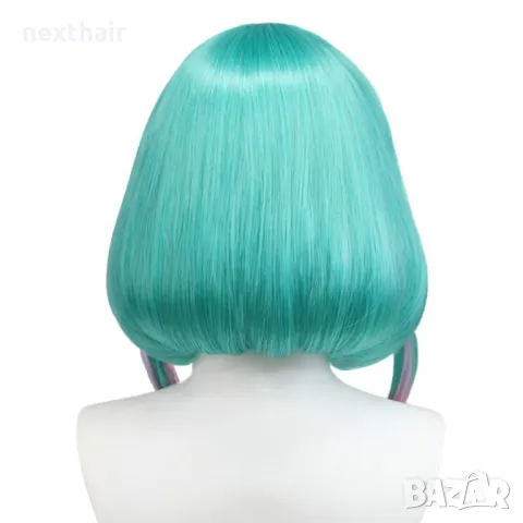 Аниме синьо зелена тюркоазена перука с плитки Anime Vtuber Kyo Kaneko Cosplay, снимка 3 - Аксесоари за коса - 50328253
